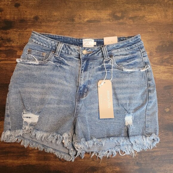 Amaryllis Jeans Shorts Size 6 Not So Cheeky High Rise Ripped Raw Hem Stretch - Picture 1 of 10